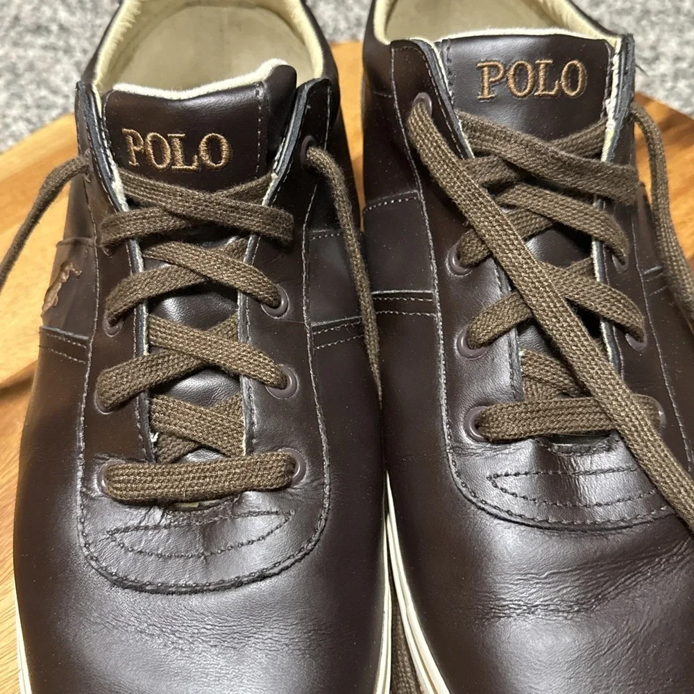 Polo‎ Ralph Lauren Hanford Brown Leather Casual Sneakers Mens Sz 15D Super Clean
